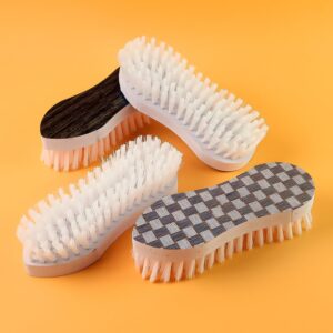 VeePee Ergonomic Curved Laundry Brush Set 4 Pc – Strong Nylon Bristles & Stylish Multi-Print Top for Cloth, Shoes & Household Cleaning