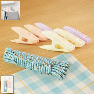Clothesline Rope with 6 Clips – Heavy Duty Laundry Drying Solution