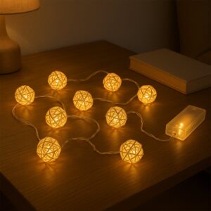 Battery Operated Rattan Ball String Lights – Decorative LED Fairy Lights