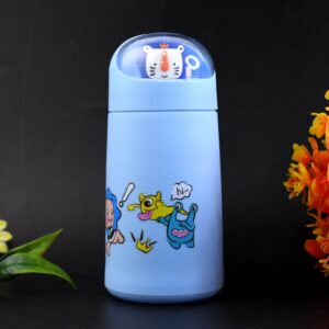 Double Wall Cartoon Glass Water Bottle – Kids’ Fun Insulated Mug with Dome Lid 350Ml (1 Pc)