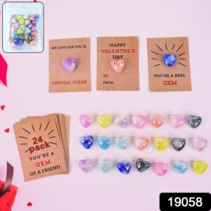 Heart-Shaped Crystal Gem Valentines – 24-Pack Gift Set with Cards for Parties & Gifting(24 Pc)