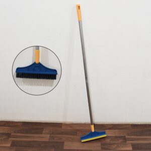 2 in 1 Cleaning Brush & Wiper | Long Handle Rotating Floor Brush for Bathroom & Kitchen