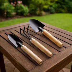 Garden Tool Kit Set | 3 Pc Durable Hand Tools with Wooden Handle